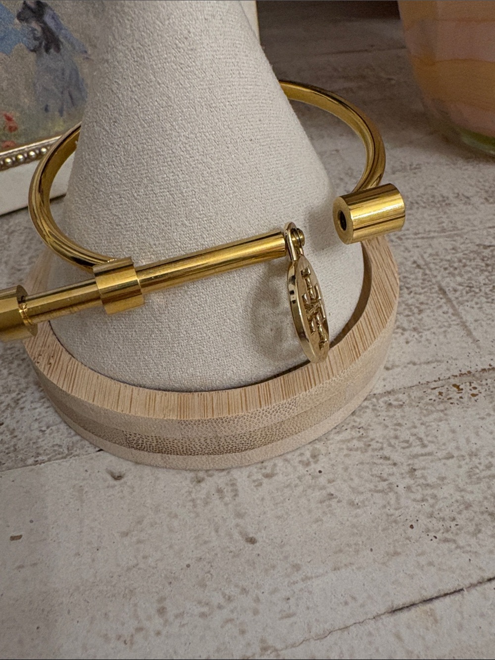 Gold Tubular Hinge Bangle/ Charm Bracelet - Picture 3 of 3